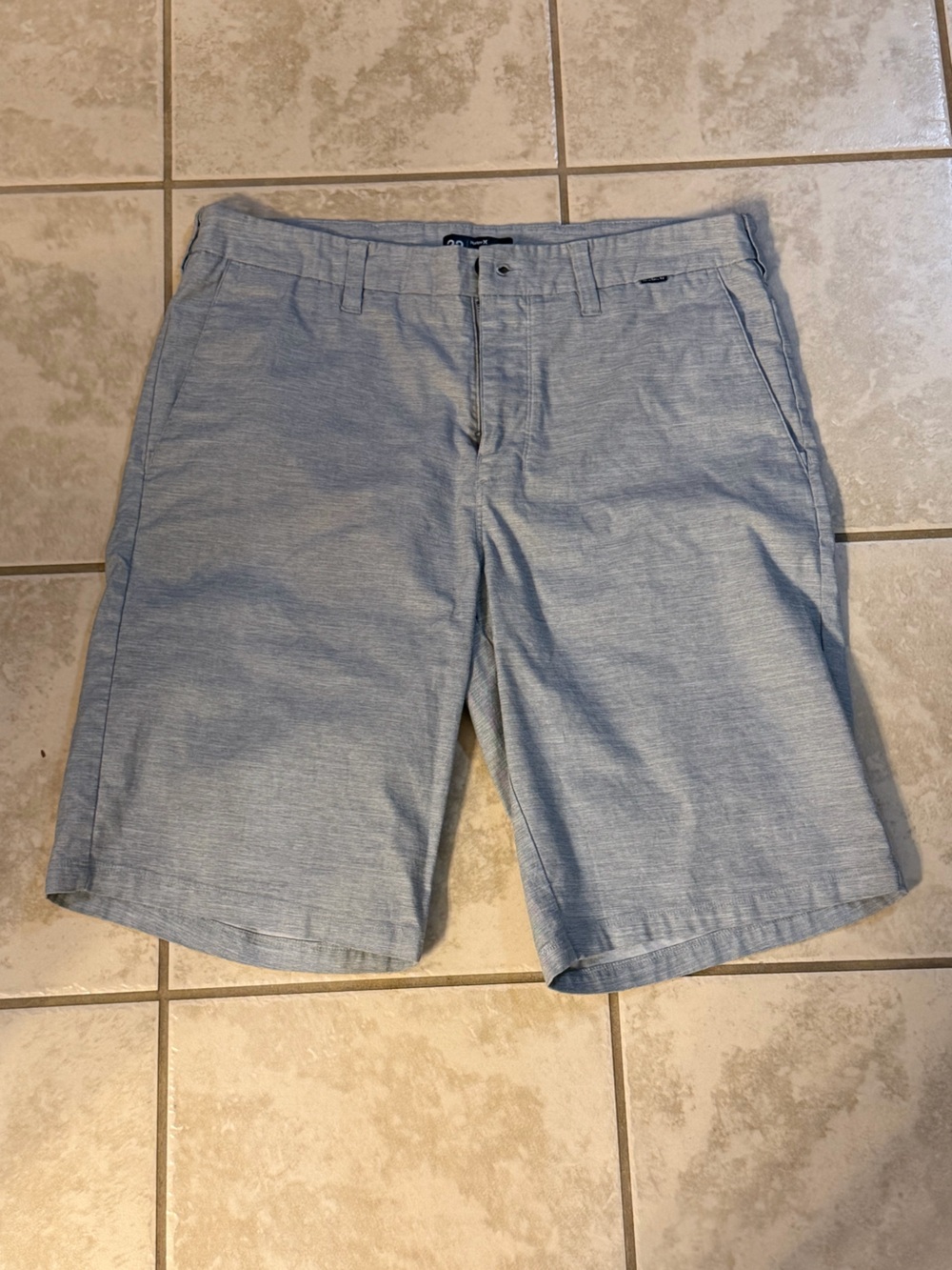 Hurley Men's Heather Light Blue Flat-Front Shorts